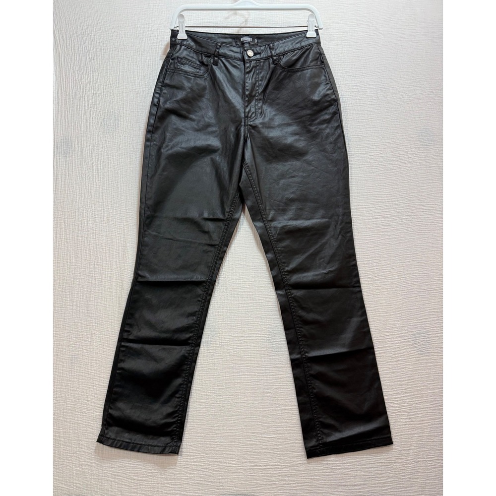Missguided Coated Denim Pants Womens 4S Black Faux Leather‎ Straight Leg Edgy